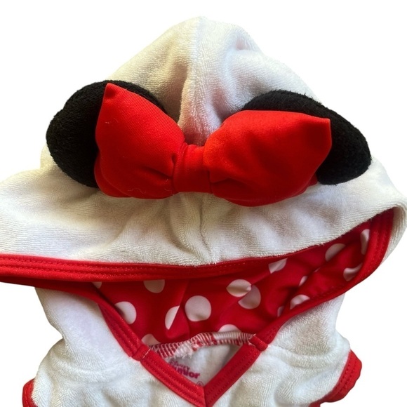 Disney Jr Minnie Mouse swimsuit cover up white red trim hood embroider Girl 18 M - Picture 7 of 7